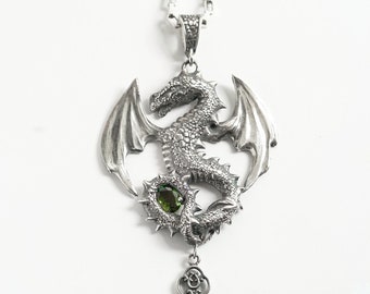 Necklace dragon from sterling silver- Textured scales