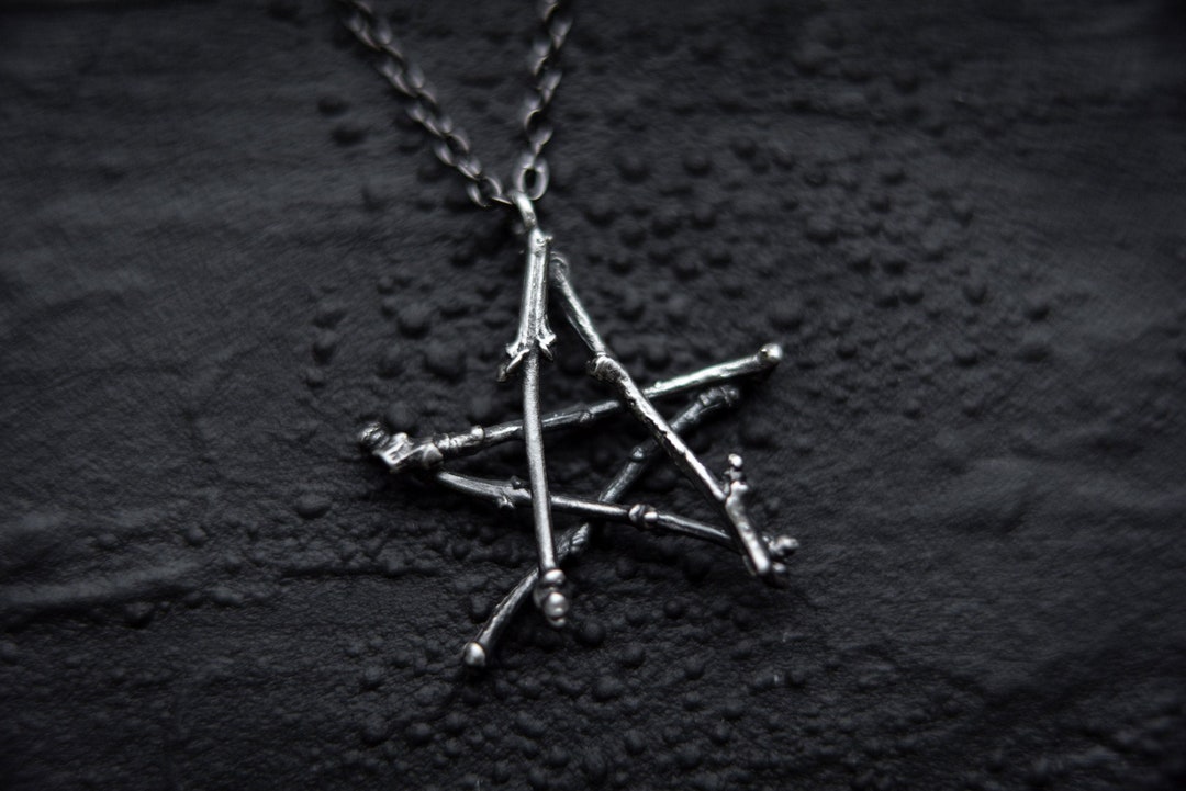 Witchy Twig Pentagram. Sterling Silver Pendant for Witch Necklace