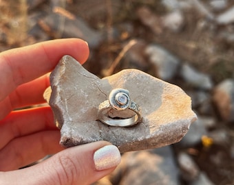 Sterling Silver Moissanite Ring • Snail Shell Ring • Nature Inspired Jewelry • Handmade Sea Shell Ring • Unique Boho Ring
