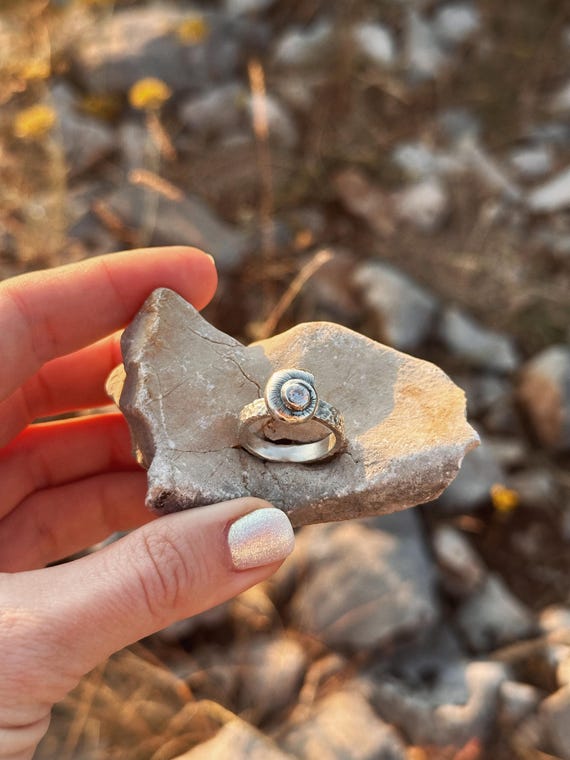 Sterling Silver Moissanite Ring • Snail Shell Ring • Nature Inspired Jewelry • Handmade Sea Shell Ring • Unique Boho Ring