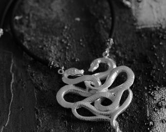 Silver Plated Snake Necklace with Pearl Drop, Gothic Serpent Pendant, Dark Mythology Jewelry, Statement Snake Necklace, Handmade Unique Pend