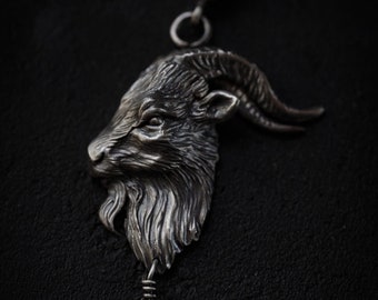 Sterling silver Baphomet, Krampus, Goat pendant on the witchy leather o-ring choker or cord. Occult gothic sigil jewelry. Dark witches gift