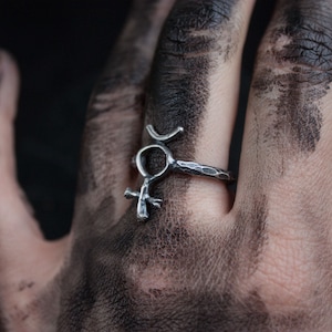 Mercury alchemy ring of sterling silver, occult gothic ring. Witchy women or men gift