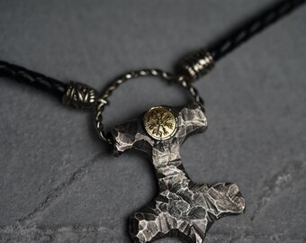 Silver Thor’s Hammer Pendant with Vegvisir and Algiz Rune | Viking Amulet | Norse Pagan Jewelry | Nordic Protection Talisman