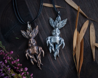 Silver pendant Mandragora. Handmade magic botanical necklace. Fairy key fantasy elvish neckless. Celtic druid elven Wicca goblincore gift
