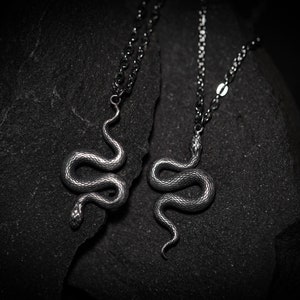 Statement snake silver pendant. Serpent gothic alchemy occult necklace hand made by Ellen Rococo. image 3
