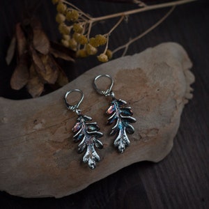 Dangle leaf earrings of sterling silver, woodland earrings, fantasy jewelry. Christmas gift
