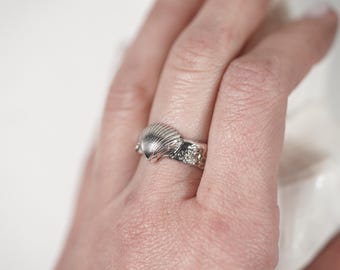 Sterling Silver Shell Ring • Sea Shell Ring with Salt Texture • Organic Nature Jewelry • Coastal Gift
