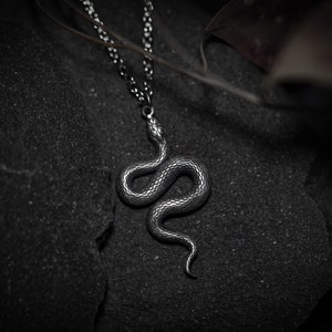 Statement snake silver pendant. Serpent gothic alchemy occult necklace hand made by Ellen Rococo. image 1