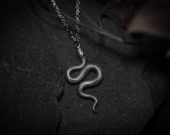 Statement snake silver pendant. Serpent gothic alchemy occult necklace hand made by Ellen Rococo.