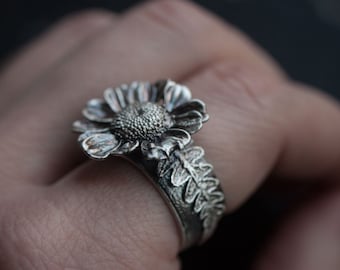 Sterling silver fairy flower and fern ring