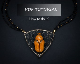 Polymer clay PDF TUTORIAL "Yellow beetle", DIY bug jewelry