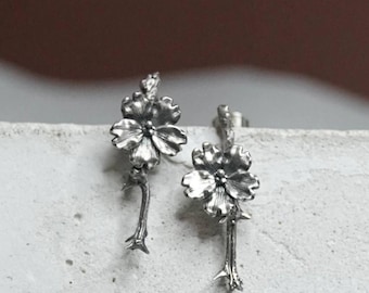 Japanese-inspired aesthetic, delicate botanical jewelry, sterling silver