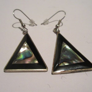 Abalone Earrings, Vintage Alpaca Silver Abalone in Resin Earrings