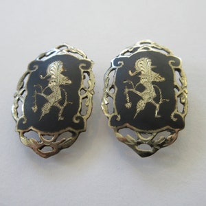Niello Earrings, Vintage Niello Siam Sterling Earrings Clip On Earrings