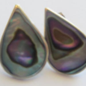 Abalone Earrings-Gifts for Her-Small Vintage Alpaca Silver Abalone Earrings