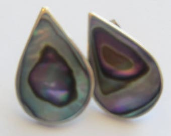 Abalone Earrings-Gifts for Her-Small Vintage Alpaca Silver Abalone Earrings