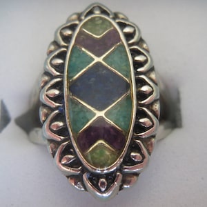 Pollack Ring-Gifts for Her-VINTAGE Carolyn Pollack  Relios Turquoise Lapis MOP Ring Size 5 US