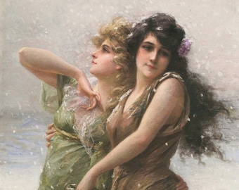 Victorian Art, Edouard Bisson, L’Inverno, French Art, Pre-Raphaelite, Romantic, Victorian Print, Edwardian, Victorian, Victorian Woman