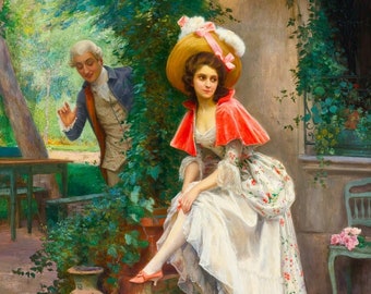 Victorian Artwork, Victorian Lovers in a Garden, Artwork, Victorian Print, Edwardian, Victorian Scene, Rose, Roses, Victorian Woman, Love,