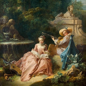 François Boucher, A Pastoral Scene, Rococo Art, French Country, Light Academia, 18th century, Victorian Decor, Victorian Artwork, Art,