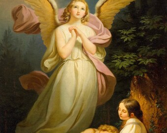 Angel Art Print, Victorian Angel, Guardian Angel, Angel Artwork, Angel Print of a Painting, Vintage Angel Art, Angels, Christian Art,