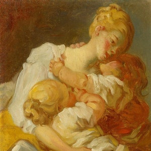 Mother Kiss by Jean-Honore Fragonard, Rococo Art, French Country, Light Academia, 18th century, Marie Antoinette, French Revolution Art,