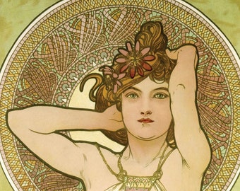 Large 12x18 Art Nouveau Style Fine Art Print by Alphonse Mucha, Woman, Amethyst, The Precious Stones,