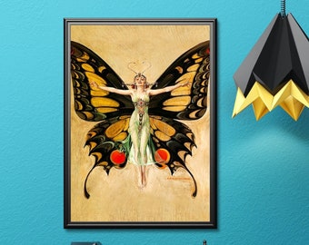 Art Deco Flapper Butterfly Fine Art Photo Print por F.X. Leyendecker Art Nouveau Life Magazine Cover Art Great Gatsby *No enmarcado*