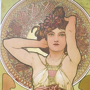 LARGE Art Nouveau Style Fine Art Print by Alphonse Mucha of a Beautiful Woman Ruby