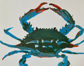 Chesapeake Bay Art, Blue Crab, Blue Crab Print, Print of a Painting, Baltimore Art, Blue Artwork, Beach House Art, Beach Decor,