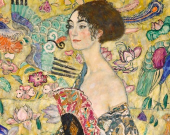 Gustav Klimt, Lady With a Fan, Art Print, Artwork, Print of a Painting, Vintage Art, Klimt, Art Deco, Art Nouveau,