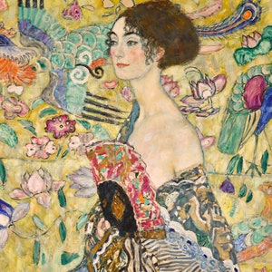 Gustav Klimt, Lady With a Fan, Art Print, Artwork, Print of a Painting, Vintage Art, Klimt, Art Deco, Art Nouveau,