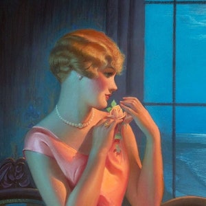 Vintage 1920&#39;s / 1930&#39;s Art Deco Woman Pink Dress Great Gatsby Art Print Vintage Antique Style