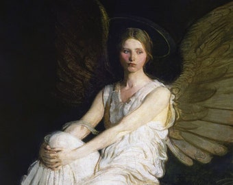 LARGE 12x18 Poster Print,  Angel Art Print, Angel Artwork, Angel Print of a Painting, Vintage Angel Art, Angels, Christian Art, Catholic Art