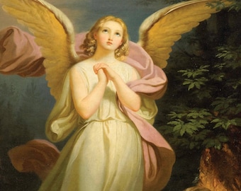 LARGE 12x18 Poster Print,  Angel Art Print, Angel Artwork, Angel Print of a Painting, Vintage Angel Art, Angels, Christian Art, Catholic Art