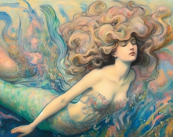 Mermaid Artwork, Art Print, Mermaids, Selkie, Water Maiden, Mermaid Wall Art, Mermaid decor, Art Deco, Art Nouveau,