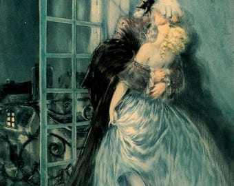 Icart Art Deco Lady Feeding Birds by Louis Icart Toulouse France