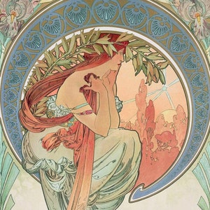 Art Nouveau Style Fine Art Print by Alphonse Mucha of a Beautiful Woman