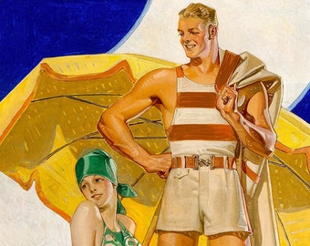 J. C. Leyendecker, Beach Art, Art Deco, Modern Art, Leyendecker, Joseph Christian Leyendecker, Love Art, Lovers, Beach Decor, Arrows Collar