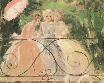 Louis Icart, The French Women and the Swans, Louis Icart Print, Print of a Painting, 1940's Artwork, 1950's Artwork, French Art,