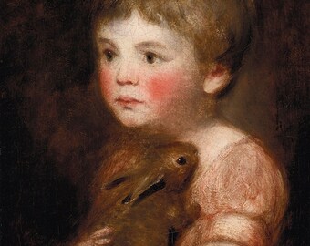 Child Holding a Rabbit, Vintage, Rabbit Art Print, Cottage Wall Decor, Farmhouse Wall Art, Cottagecore, Aesthetic, Academia, Spring Art,