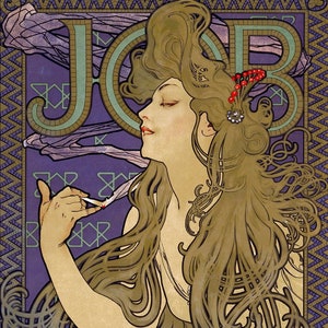 JOB Art Nouveau Style Fine Art Print by Alphonse Mucha of a Beautiful Woman Poster Art