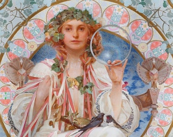 Portrait of Josephine Crane Bradley as Slavia by Alphonse Mucha, Art Nouveau, Gallery Wall, Alphonse Mucha Artwork, Alphonse Mucha Wall Art,