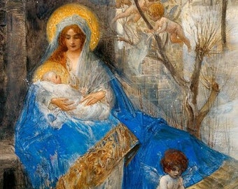 Madonna and Child, Jesus and Mary, Jesus Artwork, Catholic, Christian Art, Virgin Mary, Mother and Child, Victorian Decor, Victorian Art,