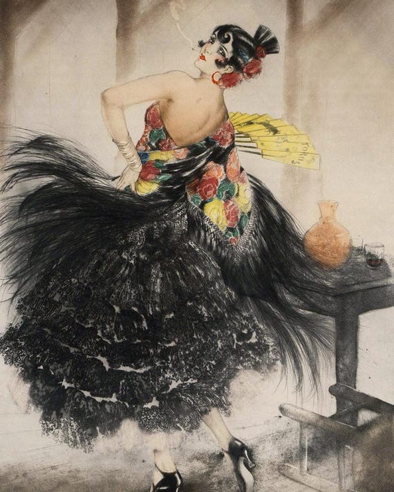 Carmen, Louis Icart, Art Deco Print, Vintage Wall Art, Flapper Art
