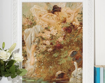 Art Nouveau Fine Art Photo Print Fairies by the Lake with a Swan  *Print Only*