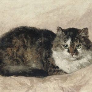 Cat Art, Cat Artwork, Cat Print, Cat Wall Art, Cat Decor, Antique Vintage Animal Print, 19th Century, Cat Resting, Henriëtte Ronner-Knip