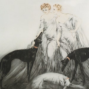Louis Icart, Hunting Dogs,  Louis Icart Print, Print of a Painting, 1940's Artwork, 1950's Artwork, French Art Print, Great Danes, Dog Art,
