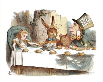 Alice in Wonderland Lewis Carroll 8x10 Print - Mad Hatter Tea-Party with Alice, the Mad Hatter, Rabbit